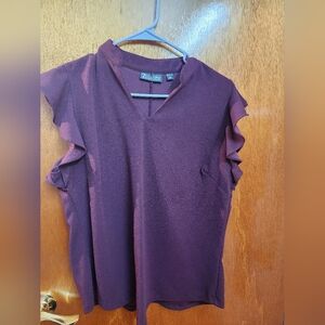 New York & Company Plum Ruffle Sleeve Blouse